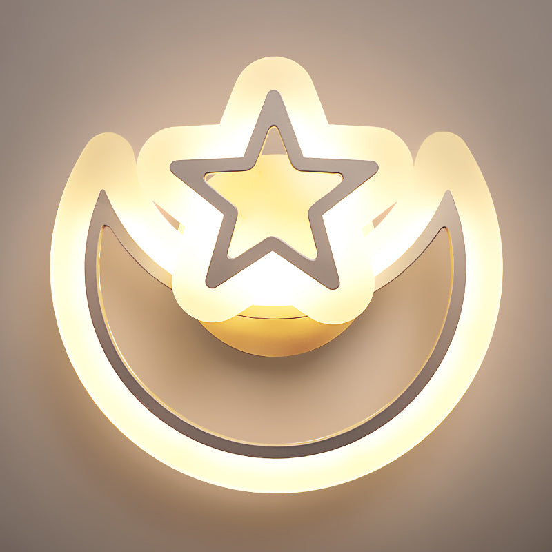 Moon and Star Acrylic Ceiling Lamp Kids Style White LED Semi Flush Mount Light for Bedroom Clearhalo 'Ceiling Lights' 'Close To Ceiling Lights' 'Close to ceiling' 'Semi-flushmount' Lighting' 2353699