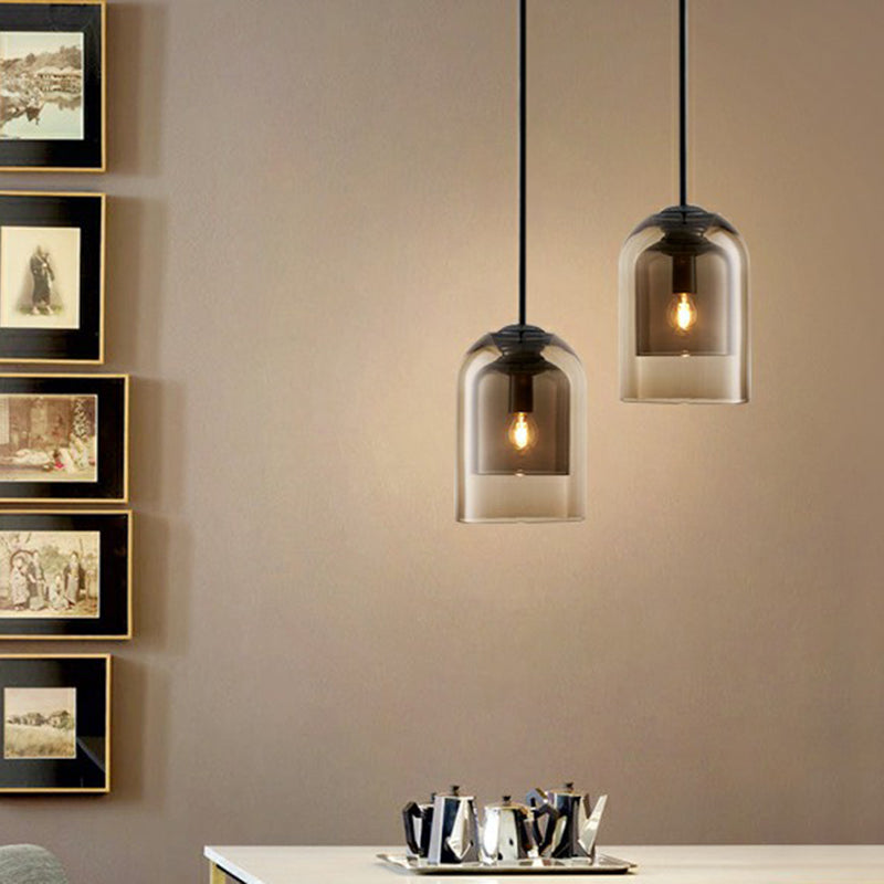 Nordic 1-Light Suspension Light Black Dual Dome Ceiling Pendant Lamp with Glass Shade Clearhalo 'Ceiling Lights' 'Modern Pendants' 'Modern' 'Pendant Lights' 'Pendants' Lighting' 2353890