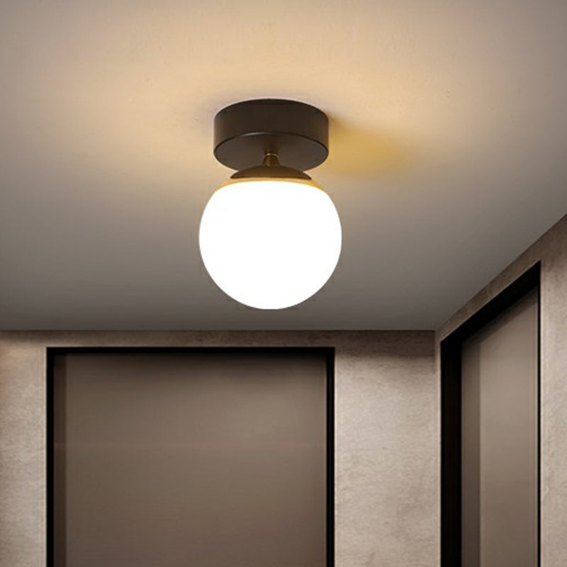Sphere Cream Glass Flushmount Light Simplicity 1 Bulb Black Ceiling Mount Light Fixture for Aisle Clearhalo 'Ceiling Lights' 'Close To Ceiling Lights' 'Close to ceiling' Lighting' 2353950