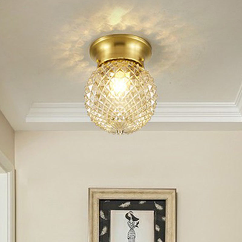 Clear Glass Pineapple Ceiling Fixture Minimalist 1 Head Brass Flush Mount Light for Corridor Clearhalo 'Ceiling Lights' 'Close To Ceiling Lights' 'Close to ceiling' 'Semi-flushmount' Lighting' 2353964