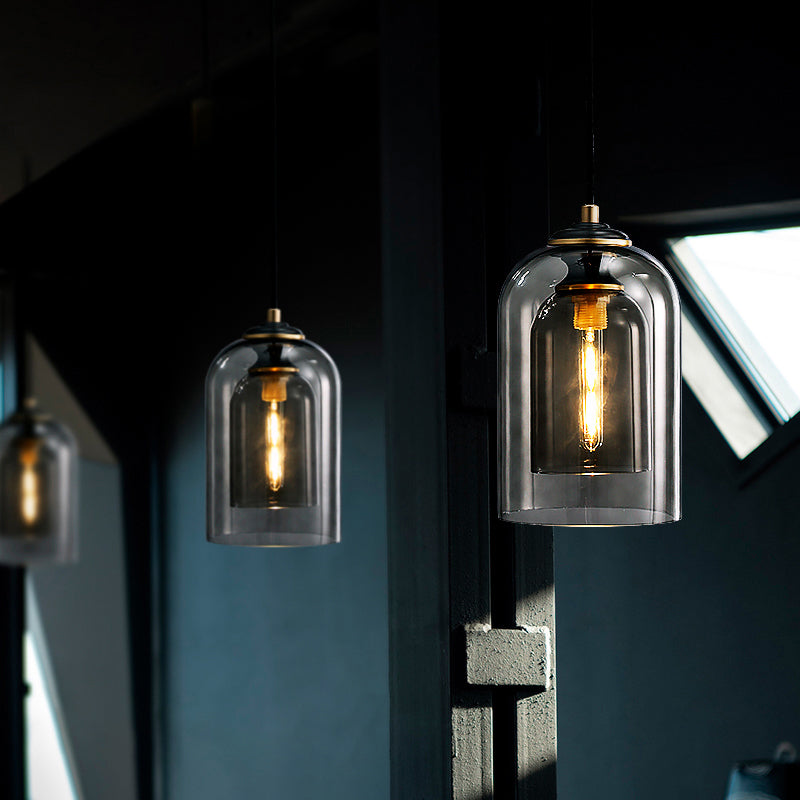 2-Shade Dome Pendant Light Fixture Nordic Glass 1-Light Bedside Pendulum Lighting Clearhalo 'Ceiling Lights' 'Glass shade' 'Glass' 'Modern Pendants' 'Modern' 'Pendant Lights' 'Pendants' Lighting' 2357018