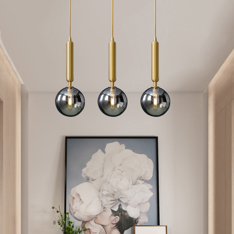 3 Lights Dining Room Multi Ceiling Light Postmodern Brass Pendant with Ball Glass Shade Clearhalo 'Ceiling Lights' 'Modern Pendants' 'Modern' 'Pendant Lights' 'Pendants' Lighting' 2357032