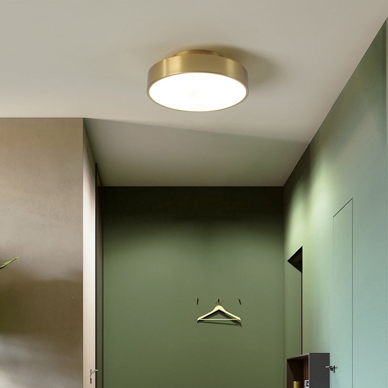 Round Aisle Semi Flush Mount Ceiling Fixture Metal 1 Head Simple Flush Light in Brass Clearhalo 'Ceiling Lights' 'Close To Ceiling Lights' 'Close to ceiling' 'Semi-flushmount' Lighting' 2357073