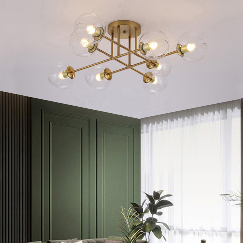 Open Glass Ball Semi Flush Light Postmodern Brass Ceiling Mounted Light for Dining Room Clearhalo 'Ceiling Lights' 'Close To Ceiling Lights' 'Close to ceiling' 'Semi-flushmount' Lighting' 2357183