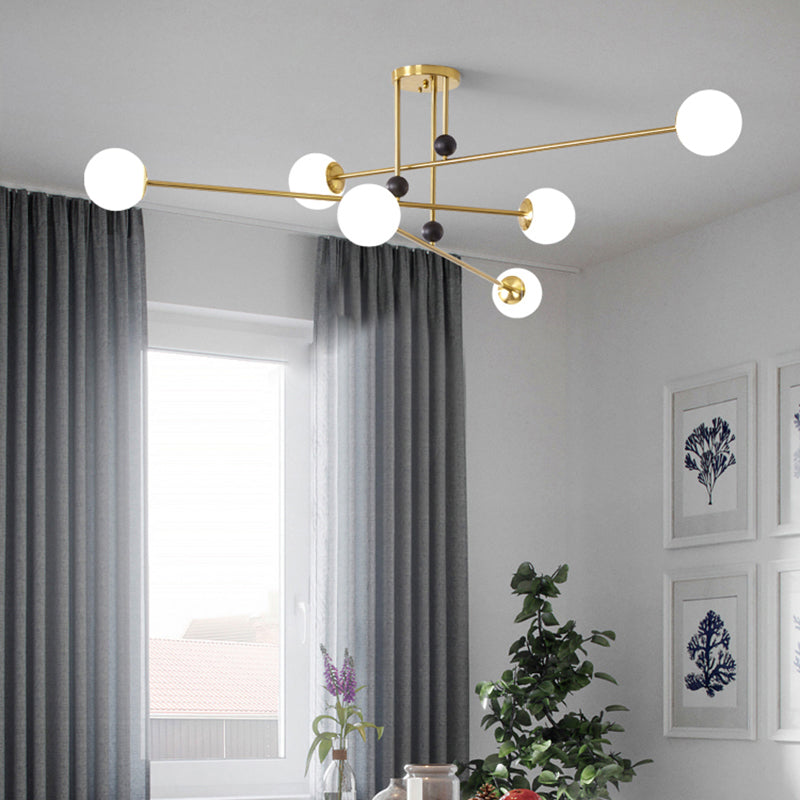 Ball Semi Flush Ceiling Light Fixture Minimalistic Opal Glass 6-Bulb Flush Mount for Living Room Clearhalo 'Ceiling Lights' 'Close To Ceiling Lights' 'Close to ceiling' 'Semi-flushmount' Lighting' 2357203