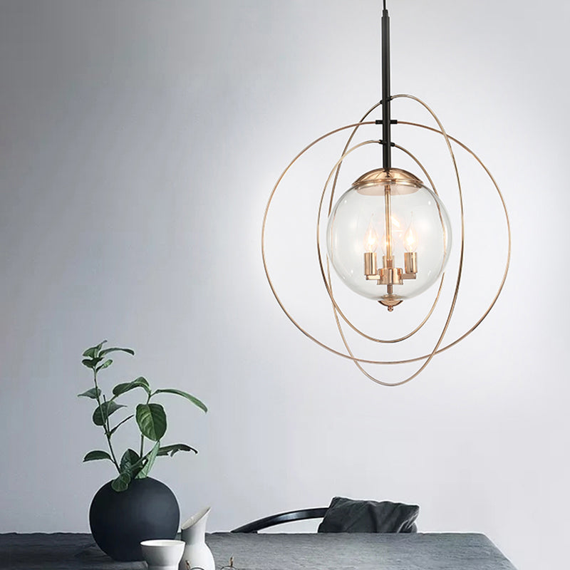 Glass Orbit Globe Pendant Light Postmodern 3 Bulbs Chandelier Lighting Fixture for Restaurant Clearhalo 'Ceiling Lights' 'Chandeliers' 'Clear' 'Industrial' 'Modern Chandeliers' 'Modern' 'Tiffany' 'Traditional Chandeliers' Lighting' 2357215