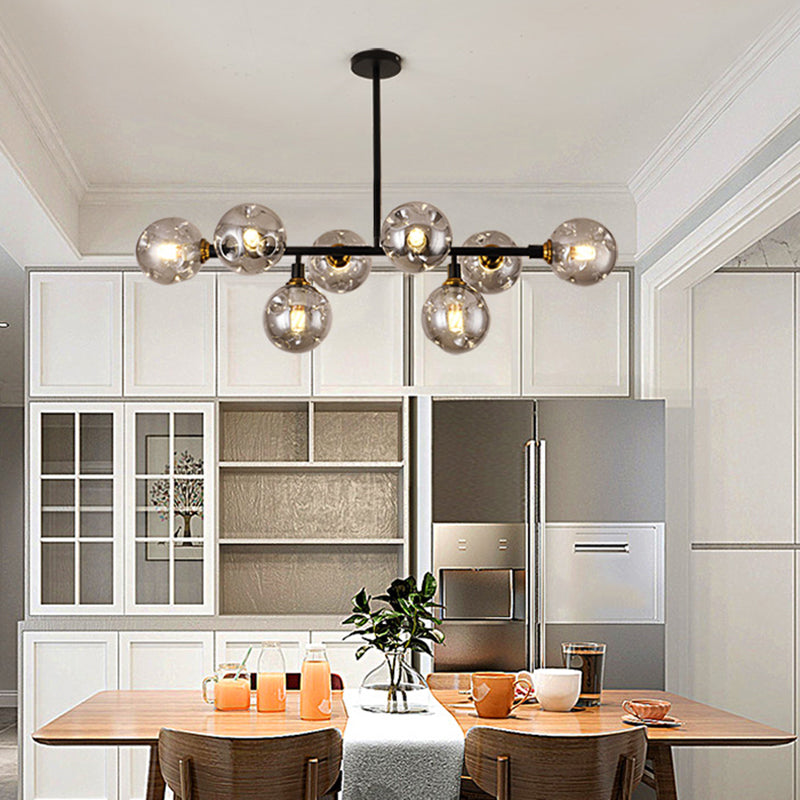 Modern Dimpled Ball Suspension Lighting Mouth-Blown Glass Dining Room Island Light in Black Clearhalo 'Ceiling Lights' 'Island Lights' Lighting' 2357435