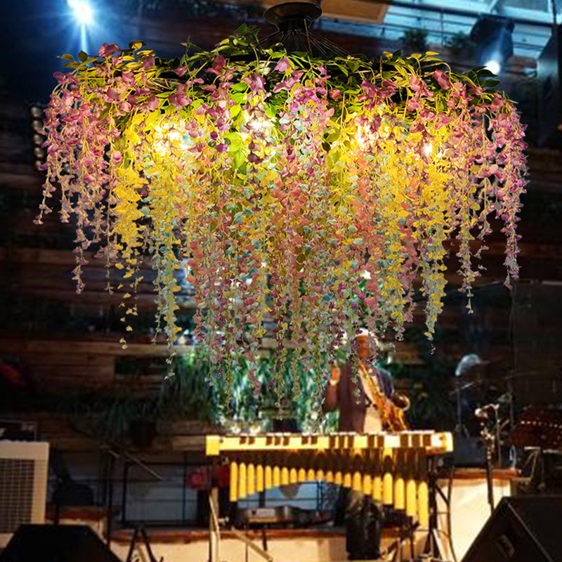 Industrial Artificial Botanic Hanging Lamp Metal Chandelier Light Fixture for Restaurant Clearhalo 'Cast Iron' 'Ceiling Lights' 'Chandeliers' 'Industrial Chandeliers' 'Industrial' 'Metal' 'Middle Century Chandeliers' 'Rustic Chandeliers' 'Tiffany' Lighting' 2364668