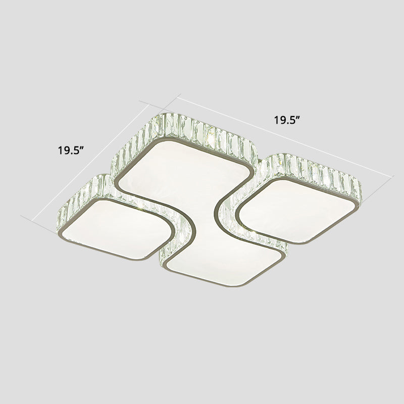 White Square Ceiling Flush Light Minimalist Crystal LED Flush Mount Lamp for Bedroom White 19.5" Clearhalo 'Ceiling Lights' 'Close To Ceiling Lights' 'Close to ceiling' 'Flush mount' Lighting' 2373324