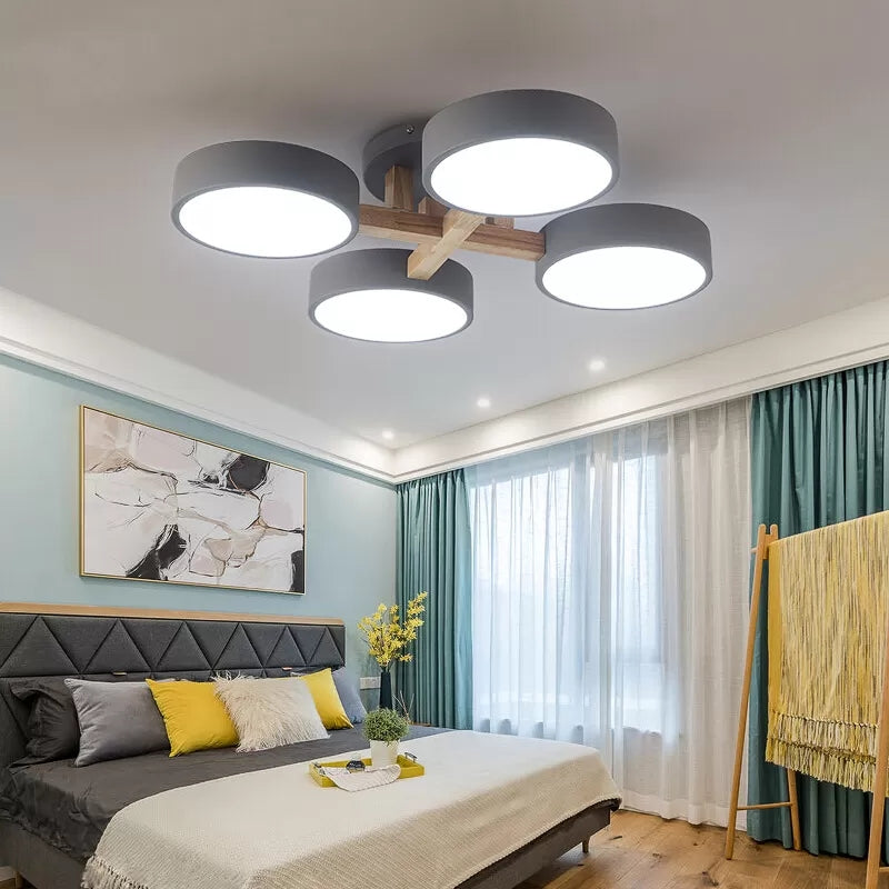 Metal Round Semi Flush Ceiling Light 4 Heads Macaron Stylish Ceiling Lamp for Study Room Clearhalo 'Ceiling Lights' 'Close To Ceiling Lights' 'Close to ceiling' 'Semi-flushmount' Lighting' 23760
