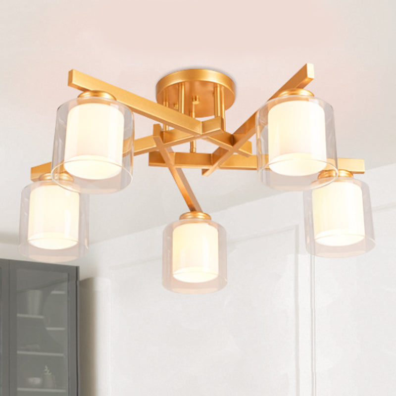 Cylinder Bedroom Semi Mount Lighting Traditional Clear Glass 4/5/6 Lights White Ceiling Light Clearhalo 'Ceiling Lights' 'Close To Ceiling Lights' 'Close to ceiling' 'Glass shade' 'Glass' 'Semi-flushmount' Lighting' 238329