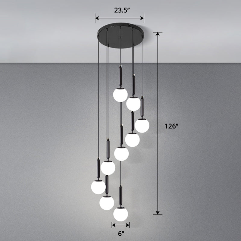 Globe Stairs Multi Lamp Ceiling Light Cream Glass Modern Pendant Lighting Fixture 12 Black Globe Clearhalo 'Ceiling Lights' 'Modern Pendants' 'Modern' 'Pendant Lights' 'Pendants' Lighting' 2384703