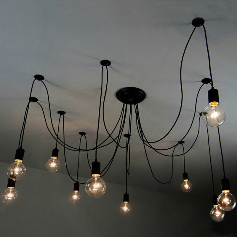 10 Heads Hanging Light Factory Naked Bulb Swag Pendant Lighting Fixture in Black Clearhalo 'Art Deco Pendants' 'Black' 'Cast Iron' 'Ceiling Lights' 'Ceramic' 'Crystal' 'Industrial Pendants' 'Industrial' 'Metal' 'Middle Century Pendants' 'Pendant Lights' 'Pendants' 'Rustic Pendants' 'Tiffany' Lighting' 2384823