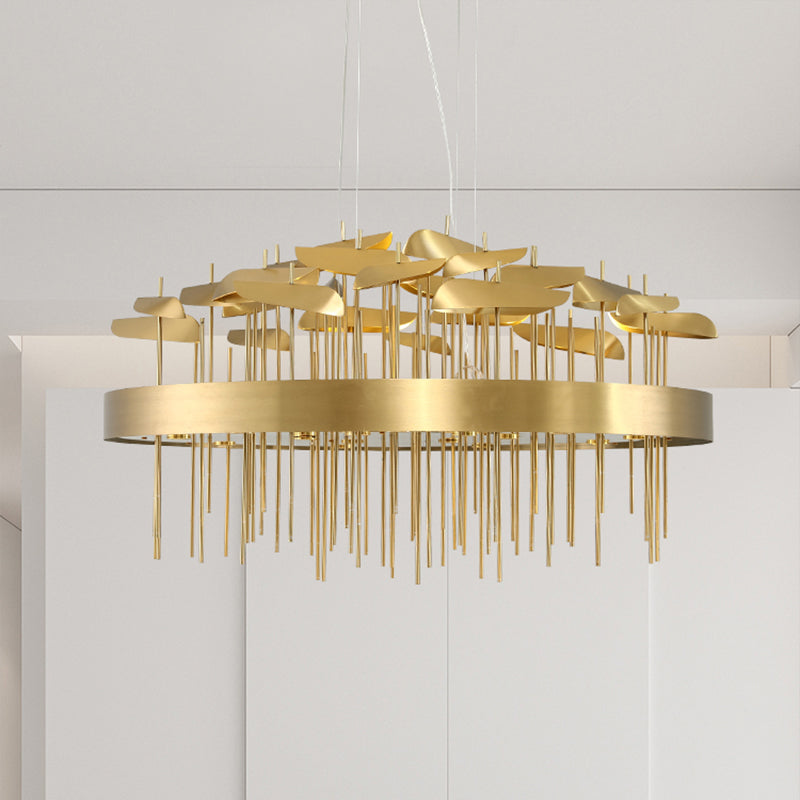 Gold Leaf Shaped Suspension Lighting Post-Modern Stainless Steel Chandelier for Dining Room Clearhalo 'Ceiling Lights' 'Chandeliers' 'Modern Chandeliers' 'Modern' Lighting' 2384985