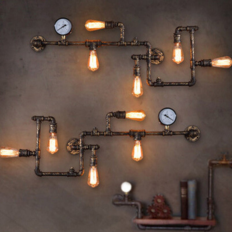 5-Bulb Piping Wall Lamp Steampunk Style Metal Wall Lighting Fixture for Restaurant Clearhalo 'Art deco wall lights' 'Cast Iron' 'Glass' 'Industrial wall lights' 'Industrial' 'Middle century wall lights' 'Modern' 'Rustic wall lights' 'Tiffany' 'Traditional wall lights' 'Wall Lamps & Sconces' 'Wall Lights' Lighting' 2388736