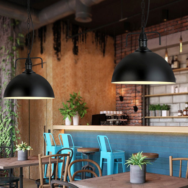 Dome Dining Room Hanging Light Industrial Iron Single Black Finish Drop Pendant with Vent Clearhalo 'Art Deco Pendants' 'Black' 'Cast Iron' 'Ceiling Lights' 'Ceramic' 'Crystal' 'Industrial Pendants' 'Industrial' 'Metal' 'Middle Century Pendants' 'Pendant Lights' 'Pendants' 'Rustic Pendants' 'Tiffany' Lighting' 2388993