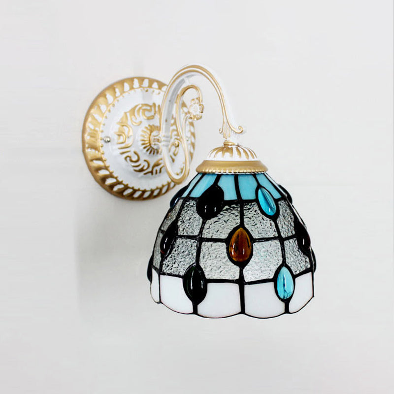 1-Head Scalloped Wall Light Tiffany Style Handcrafted Glass Wall Sconce for Living Room Clearhalo 'Art deco wall lights' 'Cast Iron' 'Glass' 'Industrial' 'Middle century wall lights' 'Modern' 'Tiffany wall lights' 'Tiffany' 'Traditional wall lights' 'Wall Lamps & Sconces' 'Wall Lights' Lighting' 2389018