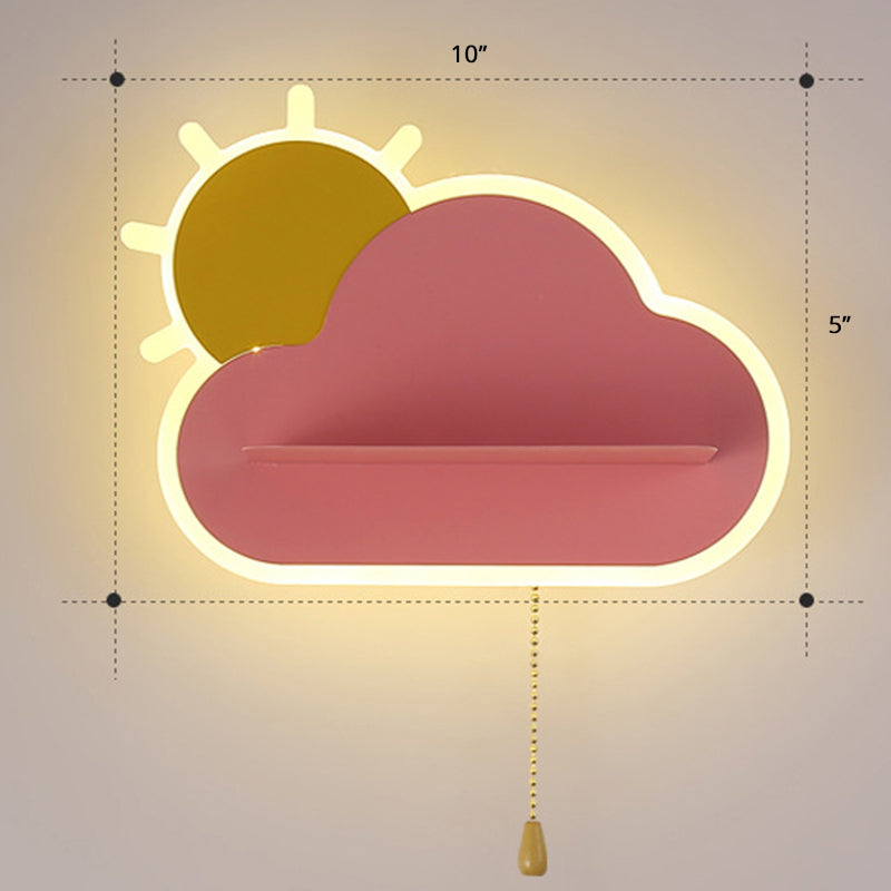 Childrens Sunrise Shaped Wall Lamp Acrylic Bedroom LED Sconce Light with Pull Chain Switch Pink Clearhalo 'Wall Lamps & Sconces' 'Wall Lights' Lighting' 2389261
