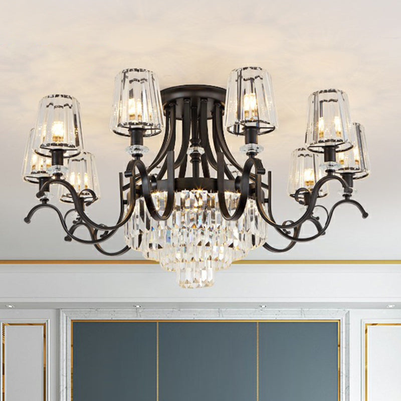 Crystal Conical Semi Flush Mount Lighting Vintage Living Room Ceiling Fixture in Black Clearhalo 'Ceiling Lights' 'Close To Ceiling Lights' 'Close to ceiling' 'Semi-flushmount' Lighting' 2389703