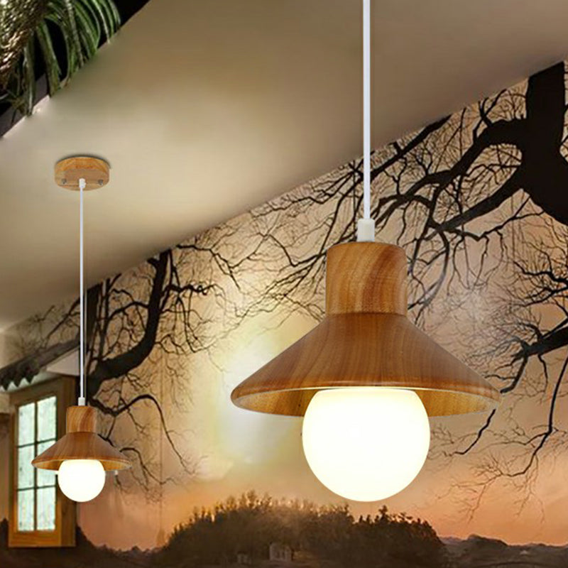 Cone Shaped Restaurant Hanging Lamp Wooden Head Nordic Ceiling
