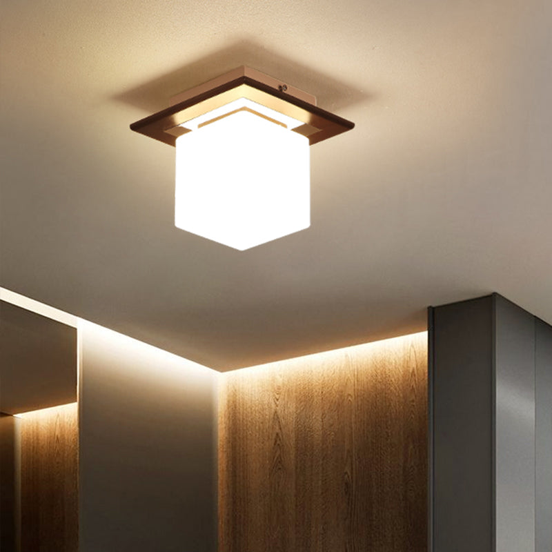 Modern Geometric Shaped Flush Mount Fixture Wooden 1-Light Aisle Flush Ceiling Light in Brown Clearhalo 'Ceiling Lights' 'Close To Ceiling Lights' 'Close to ceiling' 'Flush mount' Lighting' 2390358