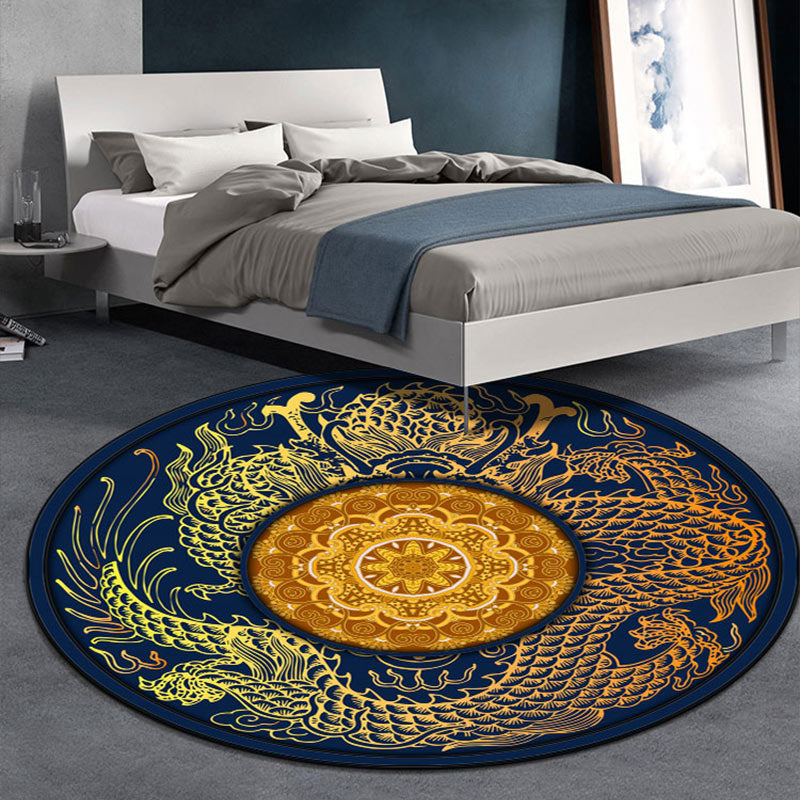Oriental Flower Printed Rug Multicolor Polypropylene Area Carpet Non-Slip Backing Stain-Resistant Indoor Rug for Decoration Yellow-Blue Clearhalo 'Area Rug' 'Rug' 2393069