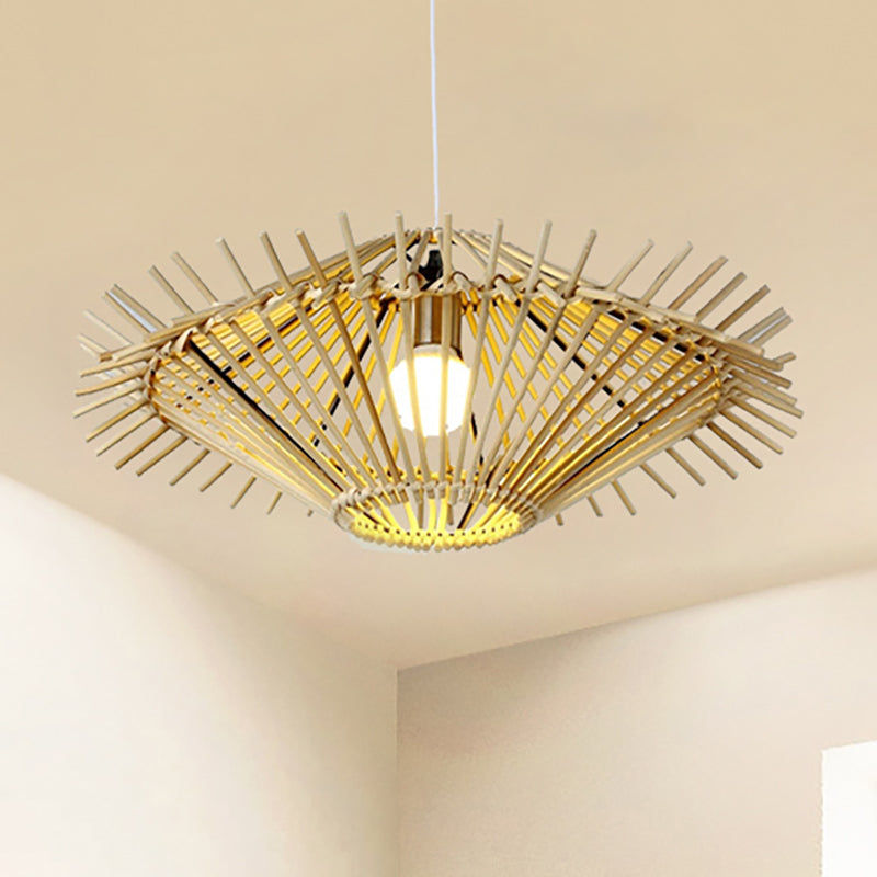 Beige/Brown Disc Pendant Light Rustic Single Bulb Bamboo Hanging Light Fixture for Restaurant Living Room Beige Clearhalo 'Ceiling Lights' 'Pendant Lights' 'Pendants' Lighting' 239396_52c79f6c-58b2-4022-bcea-c745fbd03baa