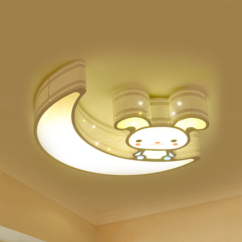 Acrylic Moon and Bunny Flush Mount Light Cartoon Lovely LED Ceiling Lamp for Gamer Room Clearhalo 'Ceiling Lights' 'Close To Ceiling Lights' 'Close to ceiling' 'Flush mount' Lighting' 239652