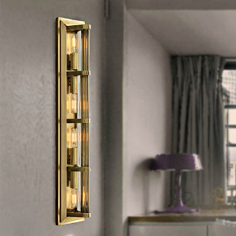 Tube Sconce Light Traditionary Metal 2/3/4 Heads Black/Gold Wall Lamp Fixture for Living Room 4.0 Gold Clearhalo 'Wall Lamps & Sconces' 'Wall Lights' Lighting' 239930