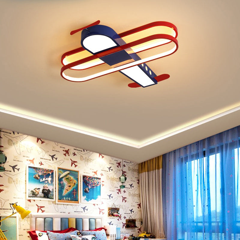 Biplane Childrens Room Ceiling Lamp Metallic Creative LED Semi Flush Mount Lighting Clearhalo 'Ceiling Lights' 'Close To Ceiling Lights' 'Close to ceiling' 'Semi-flushmount' Lighting' 2405314