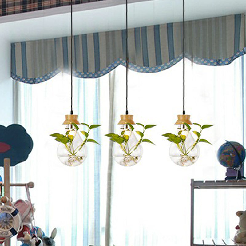 Hydroponic Plant Pendant Lamp Nordic Teardrop Shaped Clear Glass Suspension Light in Black Clearhalo 'Art Deco Pendants' 'Black' 'Cast Iron' 'Ceiling Lights' 'Ceramic' 'Crystal' 'Industrial Pendants' 'Industrial' 'Metal' 'Middle Century Pendants' 'Pendant Lights' 'Pendants' 'Rustic Pendants' 'Tiffany' Lighting' 2408627