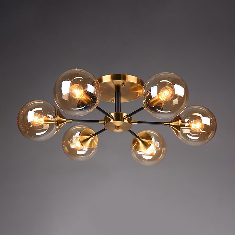 Burst Design Living Room Flushmount Ball Glass Postmodern Semi Flush Mount Light in Brass Clearhalo 'Ceiling Lights' 'Close To Ceiling Lights' 'Close to ceiling' 'Semi-flushmount' Lighting' 2408727