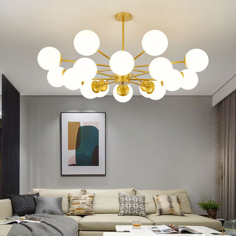 Frosted White Glass Ball Chandelier Postmodern Style Suspension Light with Burst Design Clearhalo 'Ceiling Lights' 'Chandeliers' 'Modern Chandeliers' 'Modern' Lighting' 2408821