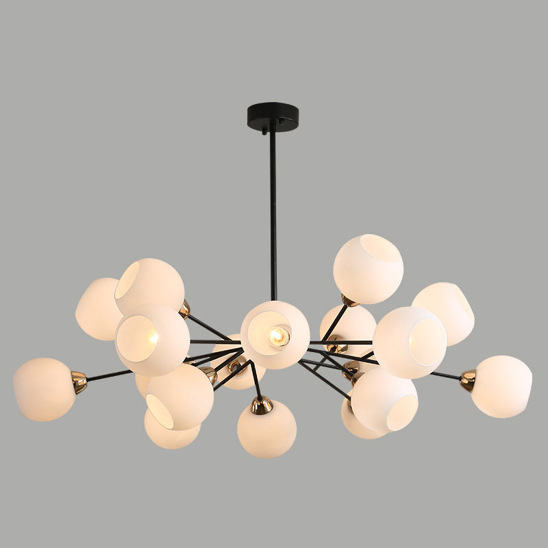 White Glass Sputnik Chandelier Light Contemporary Black Suspended Lighting Fixture Clearhalo 'Ceiling Lights' 'Chandeliers' 'Modern Chandeliers' 'Modern' Lighting' 2408841