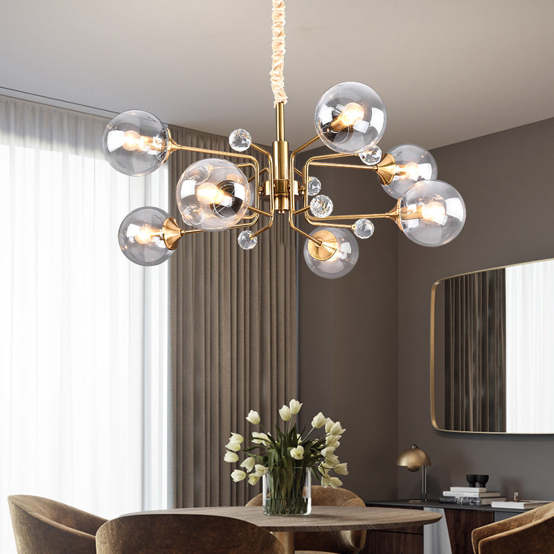 Postmodern Sputnik Ceiling Light Closed Glass Bedroom Hanging Chandelier in Brass Clearhalo 'Ceiling Lights' 'Chandeliers' 'Modern Chandeliers' 'Modern' Lighting' 2408852
