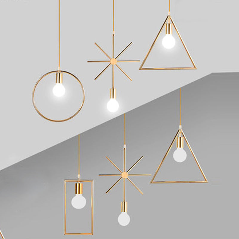 Gold Geometric Suspension Pendant Light Nordic Metal 1 Head Dining Room Pendulum Light Clearhalo 'Art Deco Pendants' 'Cast Iron' 'Ceiling Lights' 'Ceramic' 'Crystal' 'Industrial Pendants' 'Industrial' 'Metal' 'Middle Century Pendants' 'Pendant Lights' 'Pendants' 'Tiffany' Lighting' 2409110