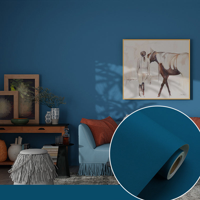 Solid-Colored Wallpaper Roll Contemporary Self-Adhesive Bedroom Wall Decor, 19.4-sq ft Dark Blue Wallpaper Roll Clearhalo 'Modern wall decor' 'Modern' 'Wallpaper' Wall Decor' 2411955