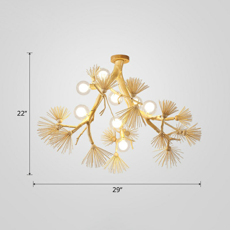 Wood Tree Branch Ceiling Light Japanese Style 8-Bulb Metal Semi Flush Mount Light for Dining Room Clearhalo 'Ceiling Lights' 'Close To Ceiling Lights' 'Close to ceiling' 'Semi-flushmount' Lighting' 2415229