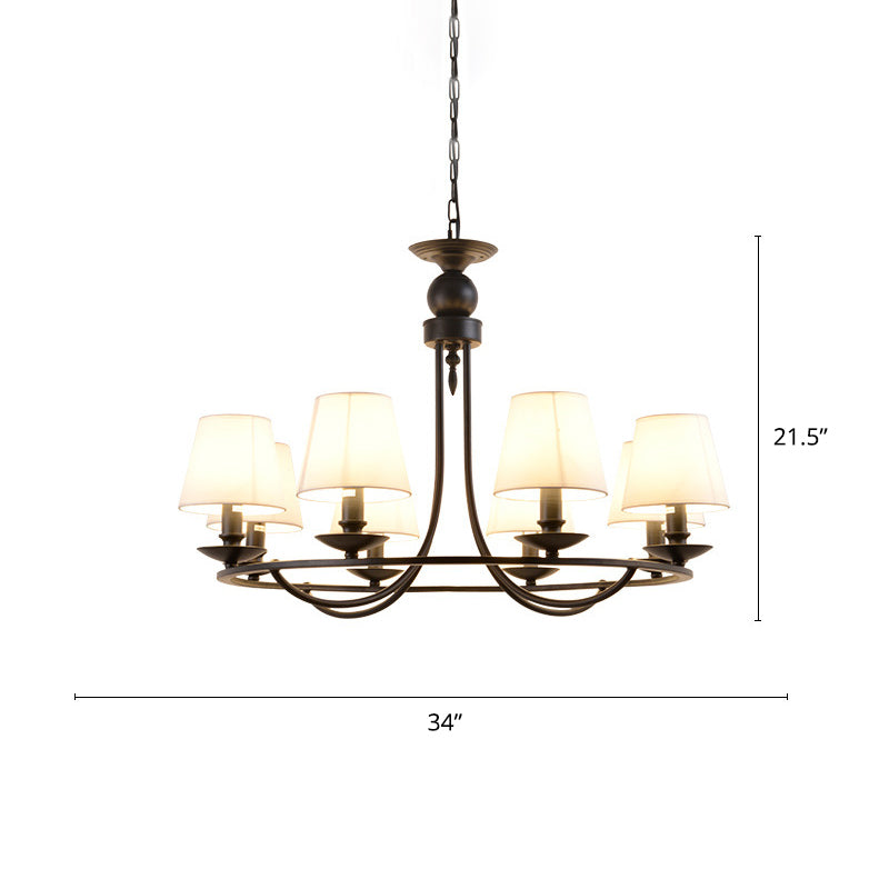 Conical Chandelier Country Style Fabric Pendant Lighting Fixture for Dining Room 8 White Clearhalo 'Ceiling Lights' 'Chandeliers' Lighting' options 2415458_5517c5ed-49b5-4e3e-a9be-e8b35911b533