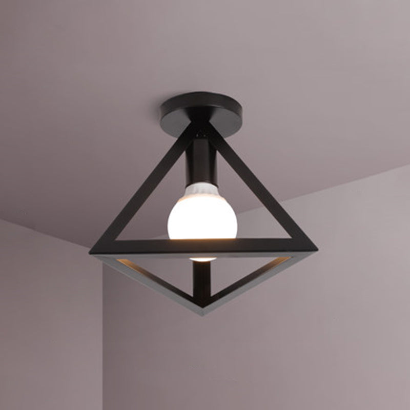 Metal Triangular Semi Flush Light Industrial 1 Head Aisle Flush Mount Ceiling Fixture Clearhalo 'Ceiling Lights' 'Close To Ceiling Lights' 'Close to ceiling' 'Semi-flushmount' Lighting' 2415693