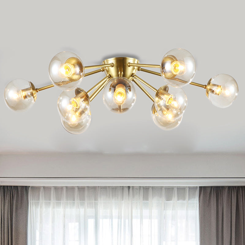Spherical Clear Glass Semi Flush Lamp Modern Multi Lights Brass Semi Flush Mount Light Fixture with Starburst Design Clearhalo 'Ceiling Lights' 'Close To Ceiling Lights' 'Close to ceiling' 'Glass shade' 'Glass' 'Pendant Lights' 'Semi-flushmount' Lighting' 241737