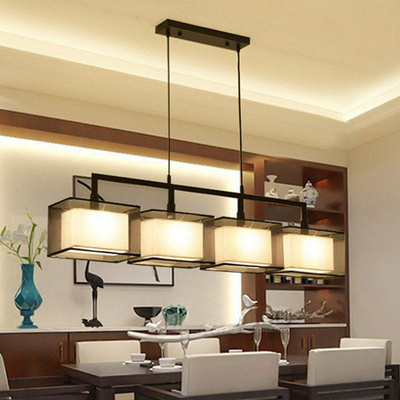 Dual-Rectangle Island Light Minimalist Fabric Restaurant Suspension Lighting Fixture 4 Black Clearhalo 'Ceiling Lights' 'Island Lights' Lighting' 2423177