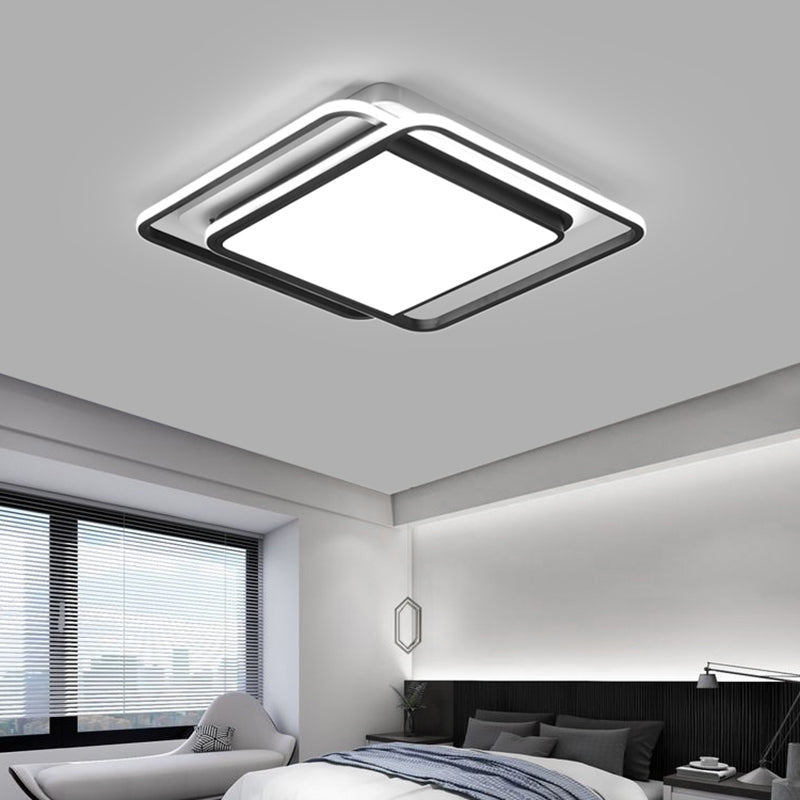 Square Shaped Flushmount Lighting Modern Aluminum Bedroom LED Ceiling Flush Light in Black Clearhalo 'Ceiling Lights' 'Close To Ceiling Lights' 'Close to ceiling' 'Flush mount' Lighting' 2423286