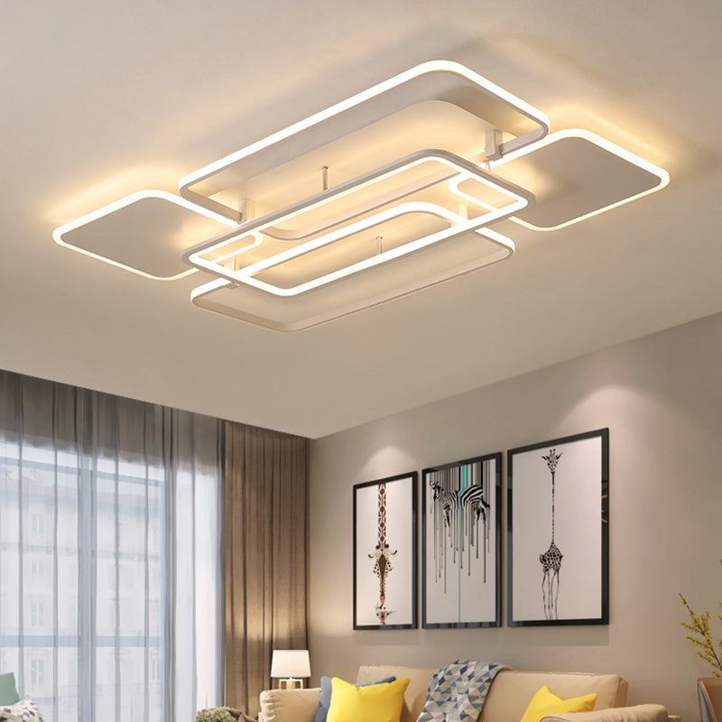 White Frame LED Flush Mount Lighting Contemporary Metal Flushmount Ceiling Lamp for Living Room Clearhalo 'Ceiling Lights' 'Close To Ceiling Lights' 'Close to ceiling' 'Flush mount' Lighting' 2423400