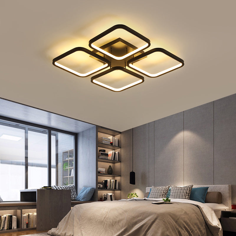 Black Square Semi Flush Light Simplicity LED Aluminum Ceiling Flush Mount Light for Bedroom Clearhalo 'Ceiling Lights' 'Close To Ceiling Lights' 'Close to ceiling' Lighting' 2423703