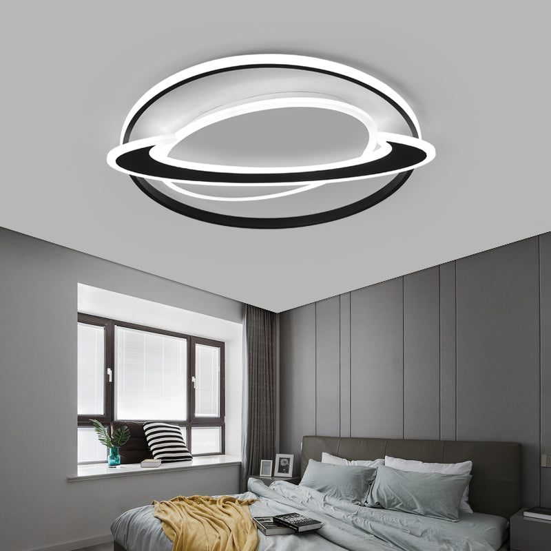 Ringed Planet Bedroom Ceiling Flush Light Acrylic Nordic LED Flush Mount Fixture in Black-White Clearhalo 'Ceiling Lights' 'Close To Ceiling Lights' 'Close to ceiling' 'Flush mount' Lighting' 2424047