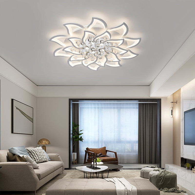 Blossom Metal Flushmount Light Contemporary White Flush Ceiling Light with Crystal Ball Clearhalo 'Ceiling Lights' 'Close To Ceiling Lights' 'Close to ceiling' 'Flush mount' Lighting' 2424672