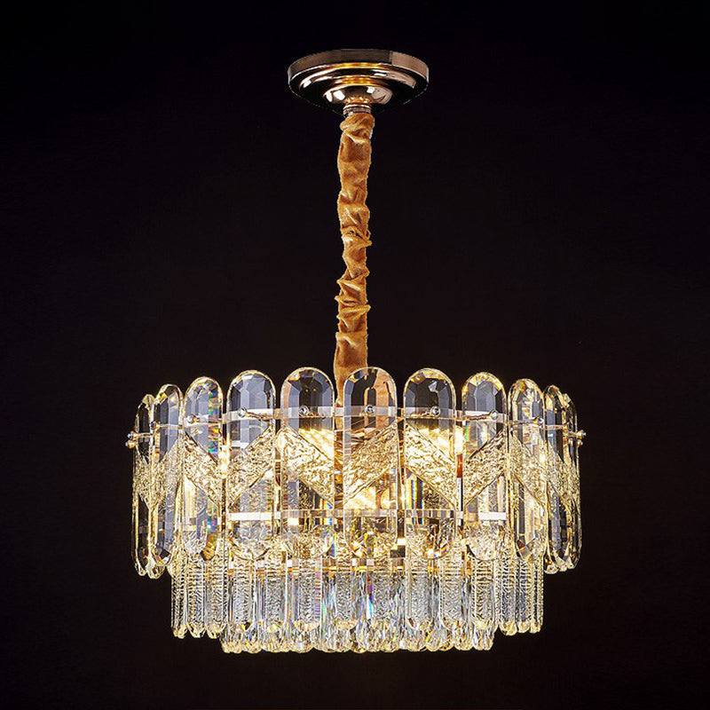 Clear K9 Crystal Layered Hanging Lamp Modernist Suspension Light Fixture for Bedroom Clearhalo 'Ceiling Lights' 'Modern Pendants' 'Modern' 'Pendant Lights' 'Pendants' Lighting' 2424716