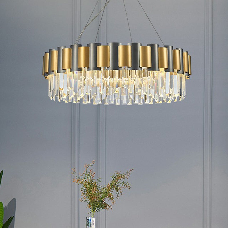 Circular Crystal Prism Hanging Lamp Simplicity Gold and Black Chandelier Pendant Light Clearhalo 'Ceiling Lights' 'Chandeliers' 'Modern Chandeliers' 'Modern' Lighting' 2424896