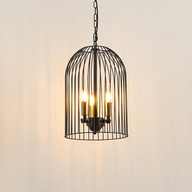 Birdcage Living Room Pendant Chandelier Traditional Metal 3 Lights Black Hanging Fixture with Candle Shade Clearhalo 'Ceiling Lights' 'Chandeliers' Lighting' options 2426711